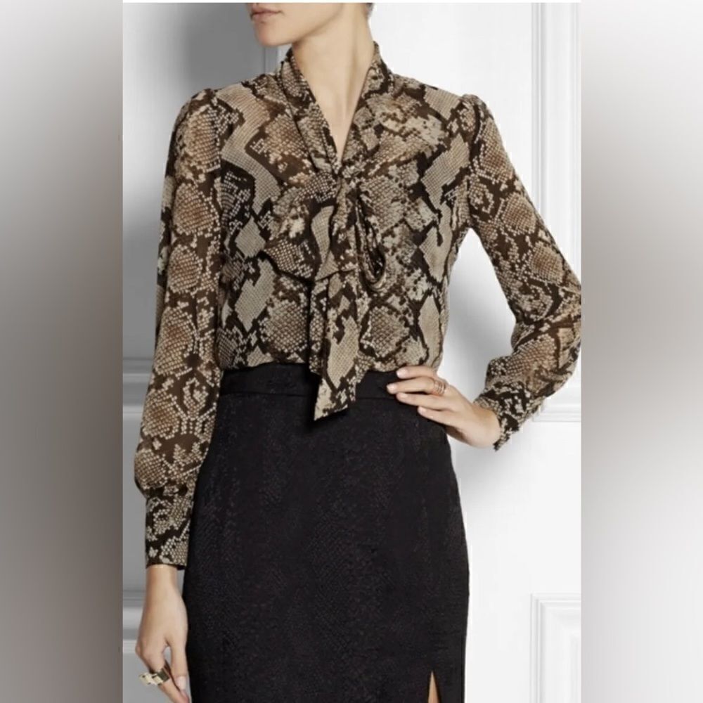ALTUZARRA Python Print Georgette Bow Blouse Size XS